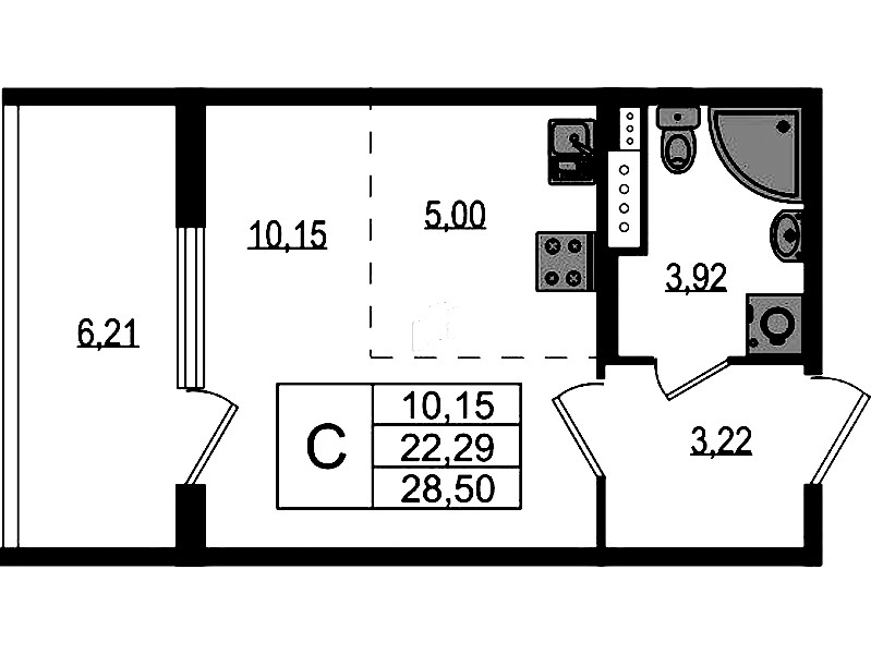 Квартира студия 22.29 м², 2/4 эт., ЖК «Любоград в Стрельне»